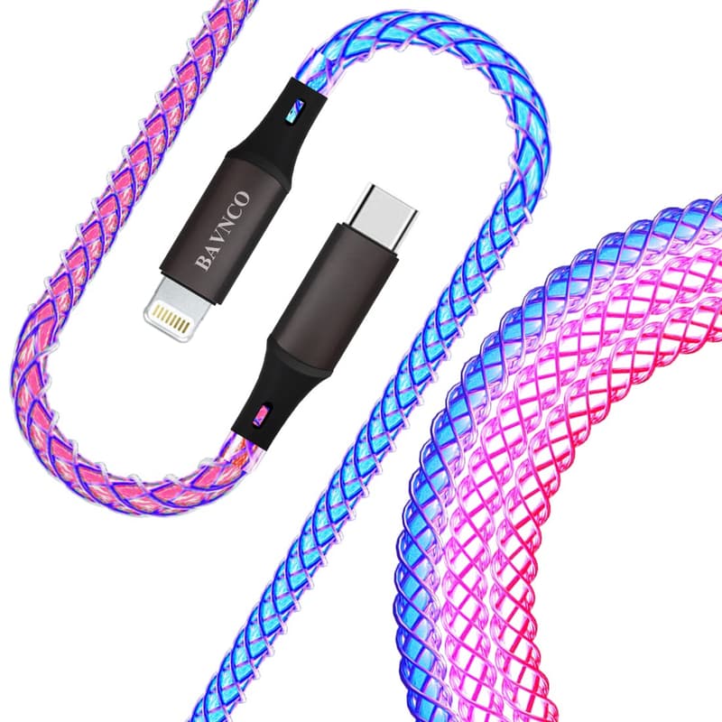 iPhone Fast Charger Cable, MFi Certified RGB Light-Up 3.3ft