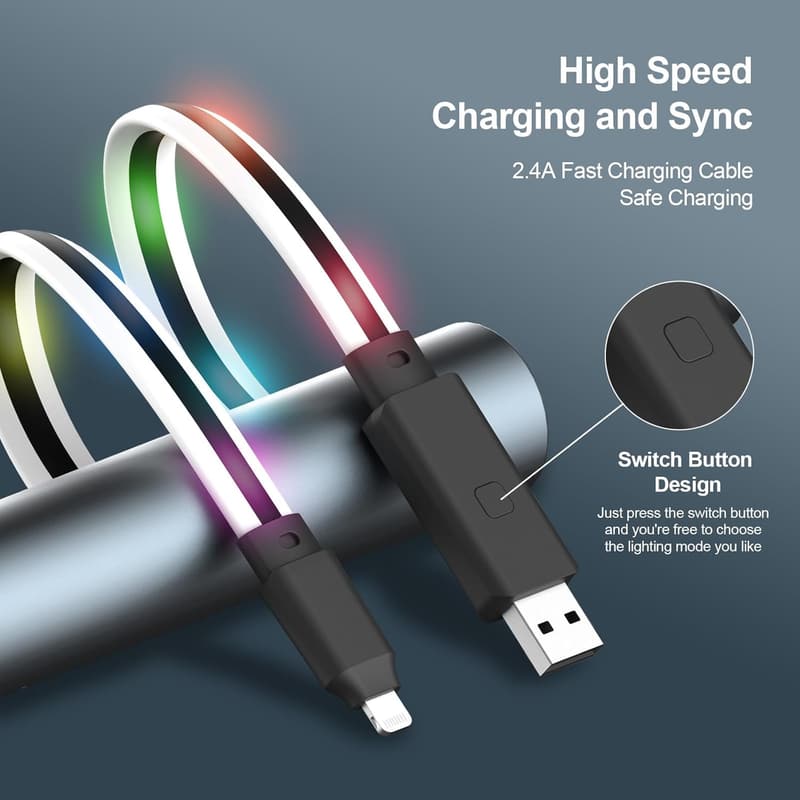 LED MFi Certified 10FT Fast Charging iPhone Charger Cable
