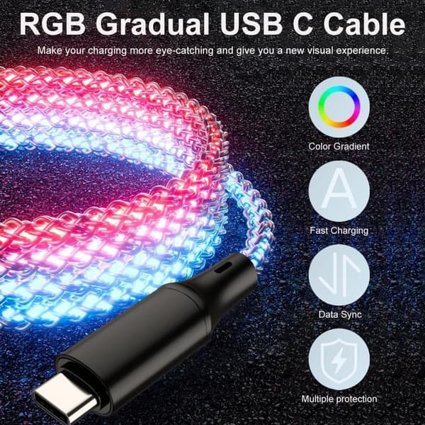 5ft LED RGB Charging Cable for iPhone & Android Devices