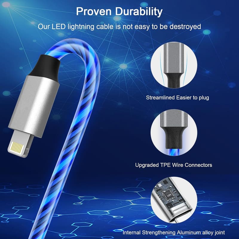 Apple MFi Certified LED Lightning Charger Cable - 3 FT (Blue)