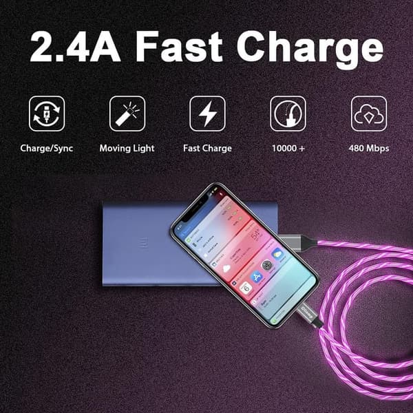 Apple MFi Certified 6ft LED Lightning Charger Cable - Purple