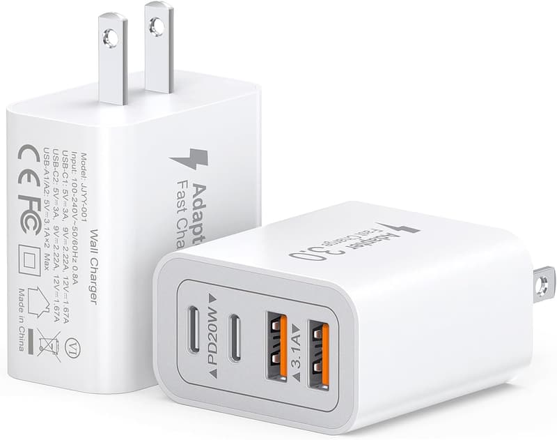 40W Dual PD & QC USB-C Charger Block, 2-Pack