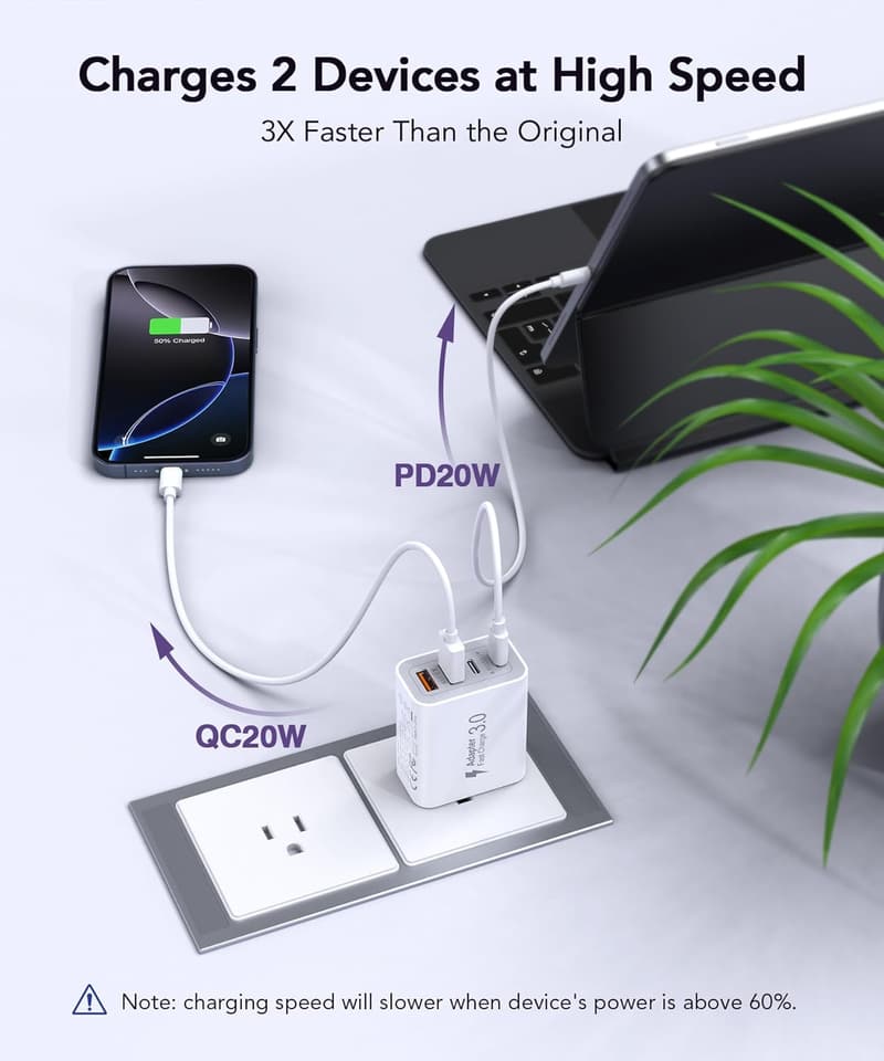 40W Dual PD & QC USB-C Charger Block, 2-Pack