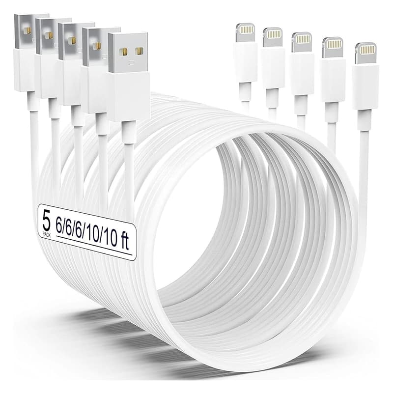 MFi Certified Fast Charging iPhone Cable - 5 Pack (6-10FT)