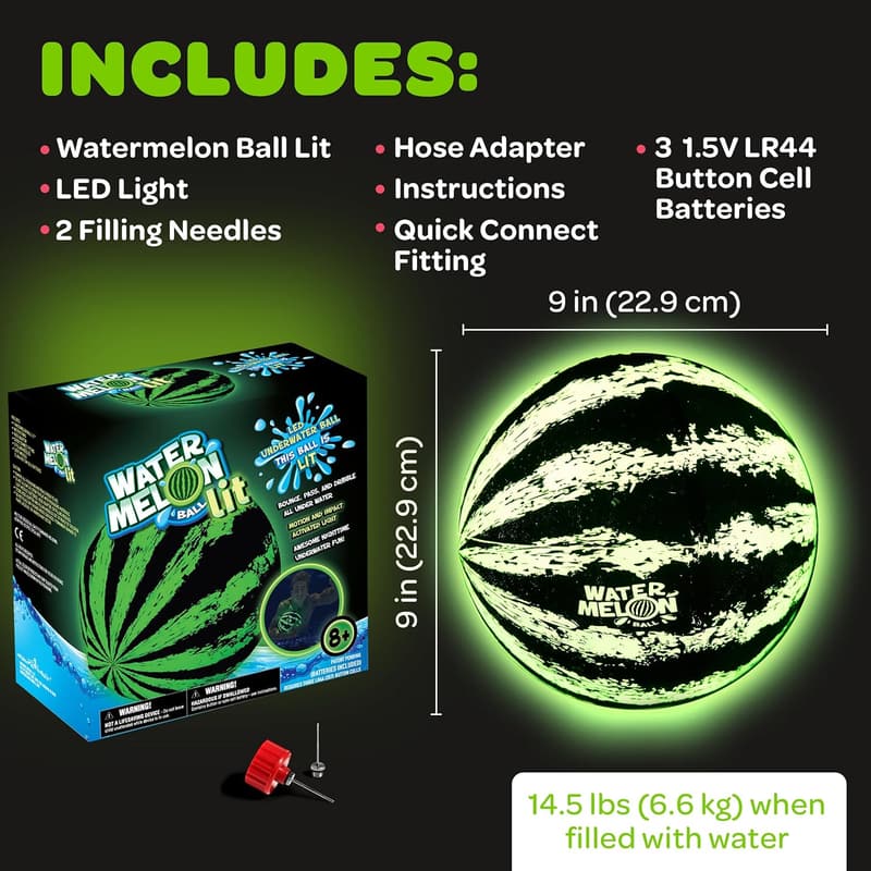 Glow in the Dark Watermelon Ball Pool Toy for Kids & Adults