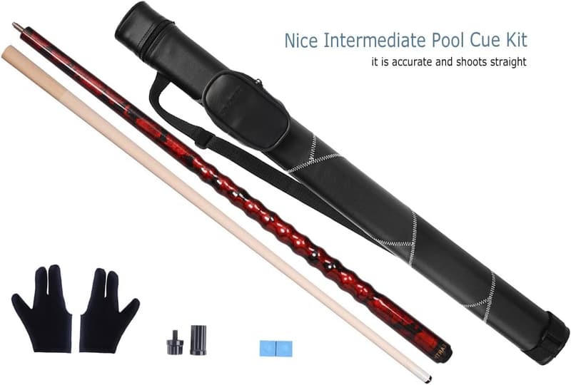 13mm Tip Maple Pool Cue Stick Kit with Hard Case