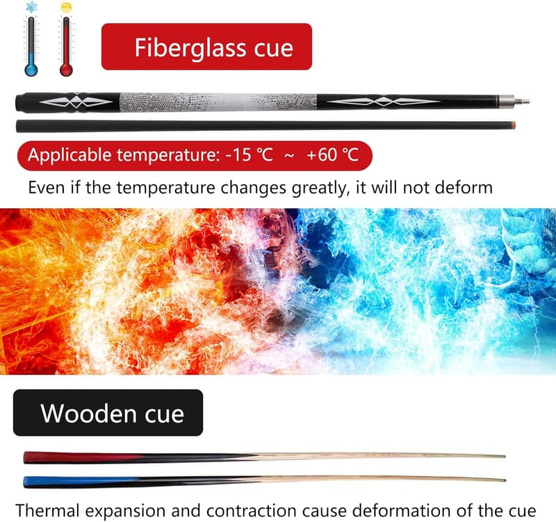 Billiard Pool Cue Sticks - Fiberglass Composite, 18-21oz, 58