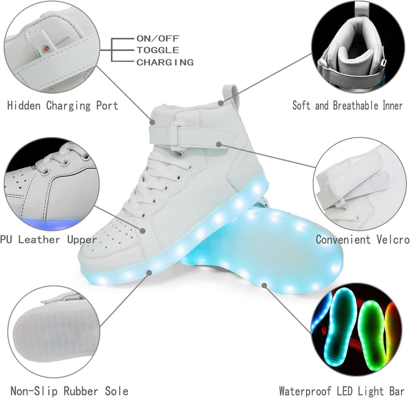 Flashing LED High Top Sneakers with USB Charging for Teens