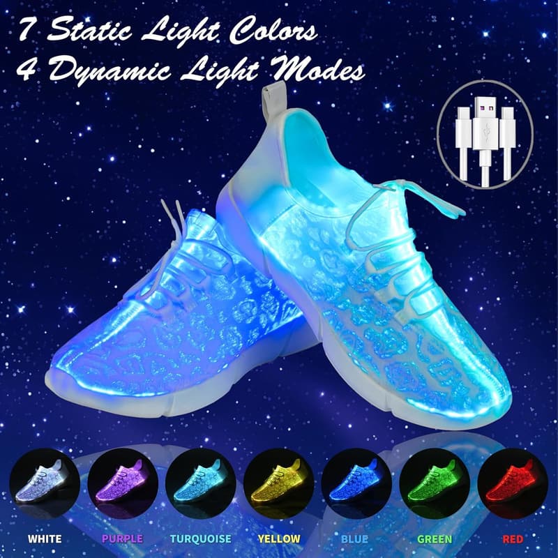 LED Fiber Optic Light-Up Sneakers for Adults - USB Rechargeable