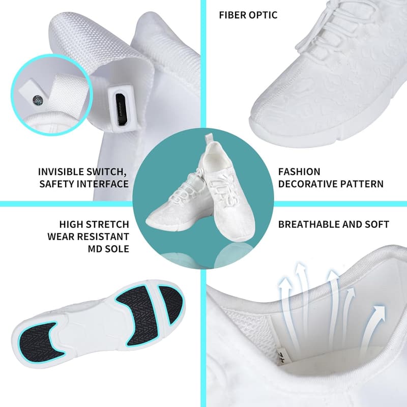 LED Fiber Optic Light-Up Sneakers for Adults - USB Rechargeable