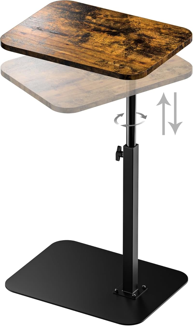 Adjustable C-Shaped Sofa Tray Table with Heavy Metal Base