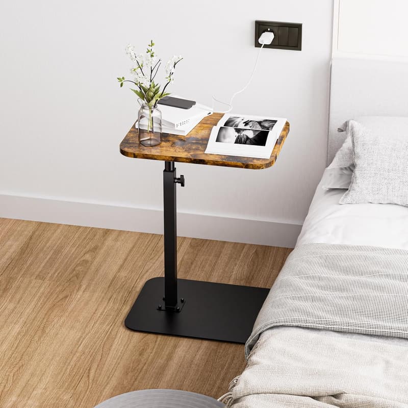 Adjustable C-Shaped Sofa Tray Table with Heavy Metal Base