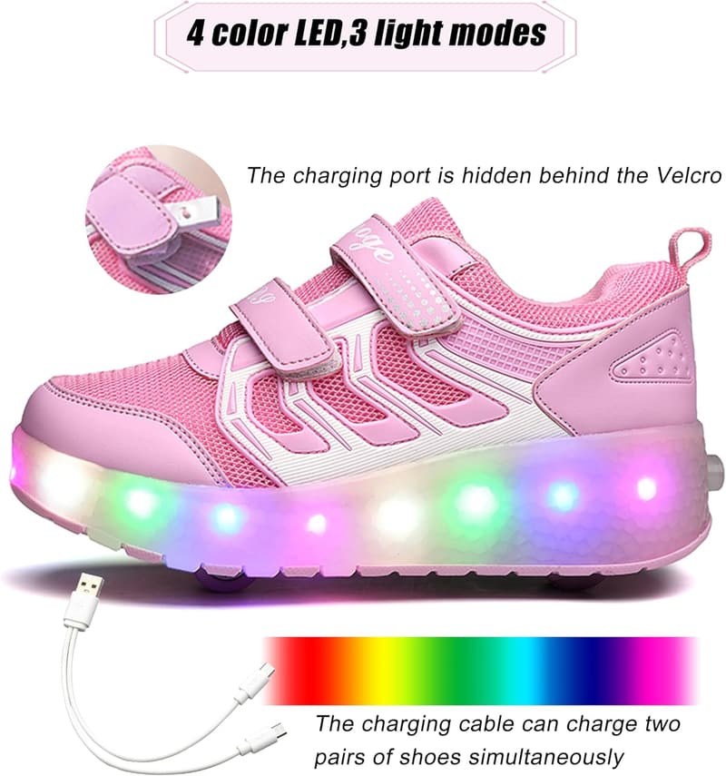 LED Light-Up Roller Sneakers for Kids - USB Rechargeable