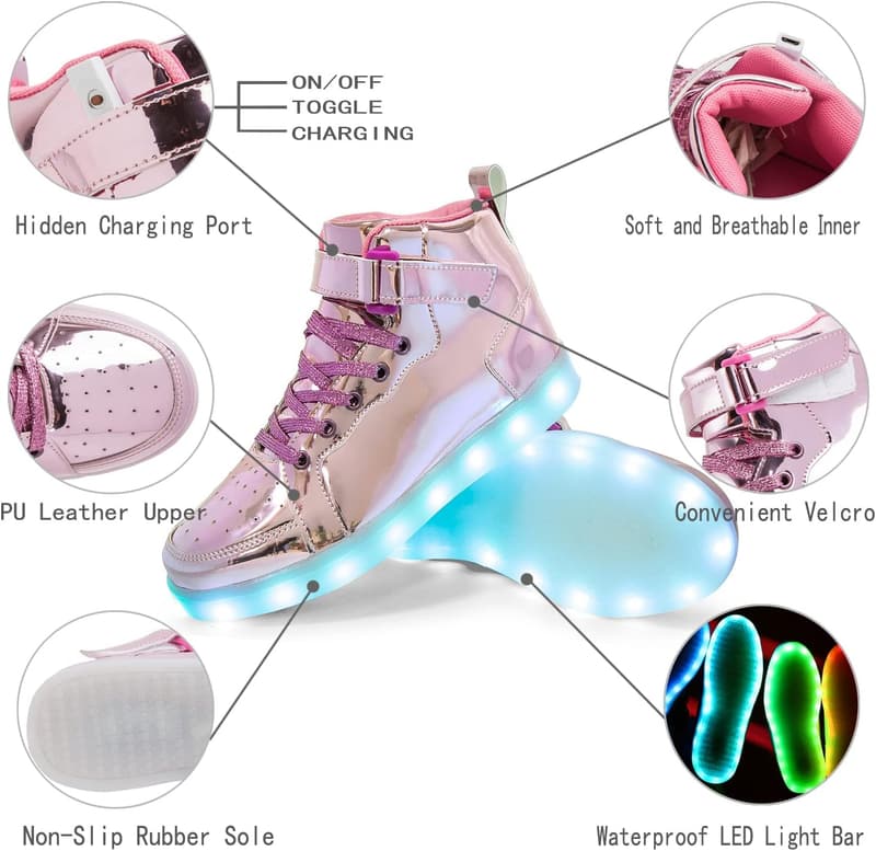 Flashing LED High Top Sneakers with USB Charging for Teens