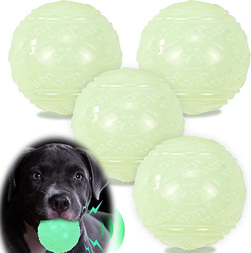 Glow in The Dark Dog Balls - 4-Pack Durable Fetch Toys