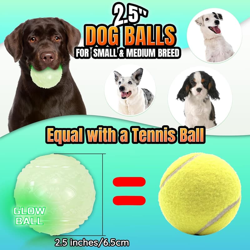 Glow in The Dark Dog Balls - 4-Pack Durable Fetch Toys