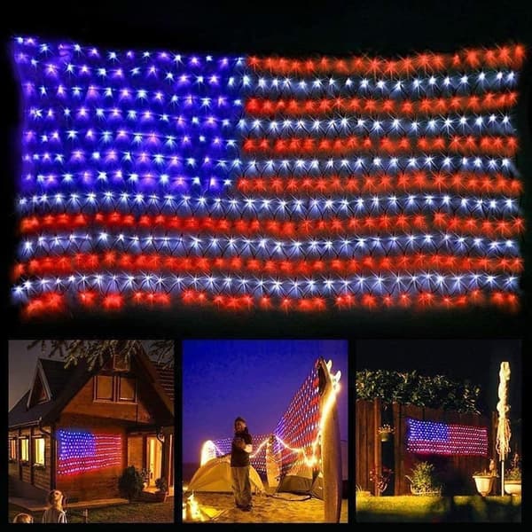 Waterproof American Flag LED Net Lights for Memorial Day Decor