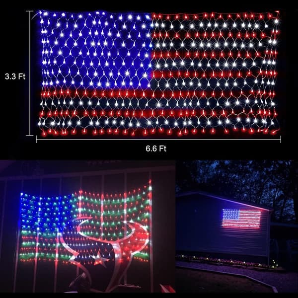 Waterproof American Flag LED Net Lights for Memorial Day Decor