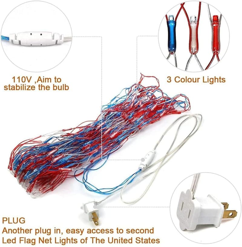 Waterproof American Flag LED Net Lights for Memorial Day Decor