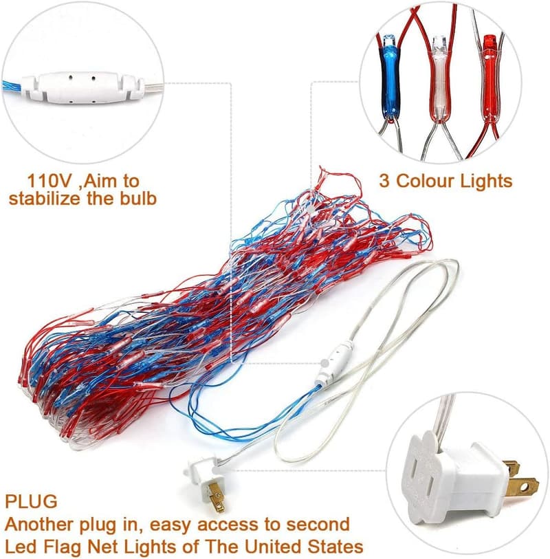 Waterproof LED American Flag String Lights for Memorial Day Decor
