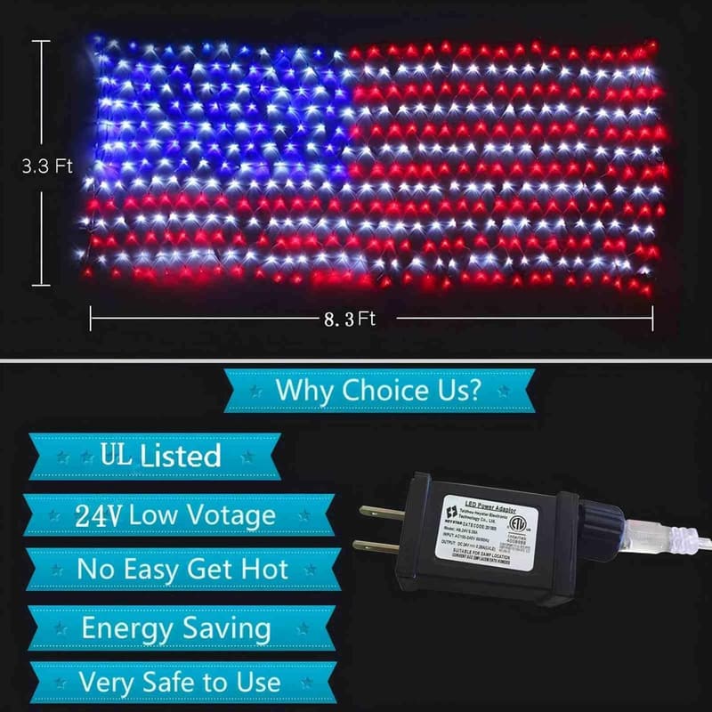 Waterproof LED American Flag String Lights for Independence Day Party