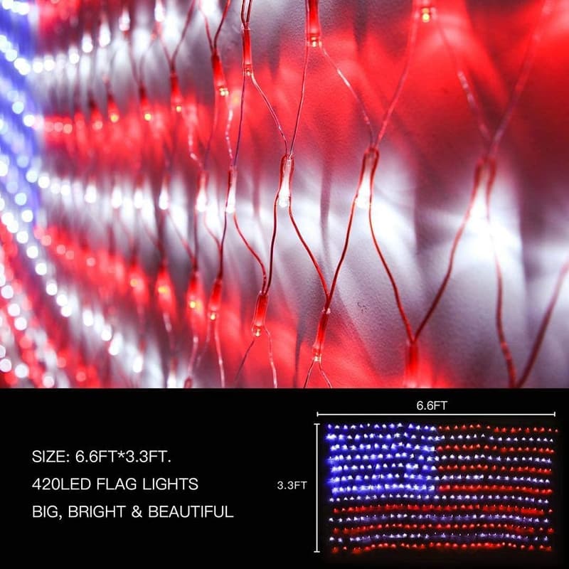 Patriotic LED String Lights for Memorial Day & 4th of July