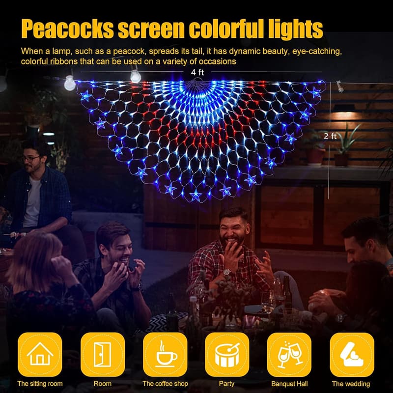 4th of July Waterproof American Flag LED Lights - 243 LEDs