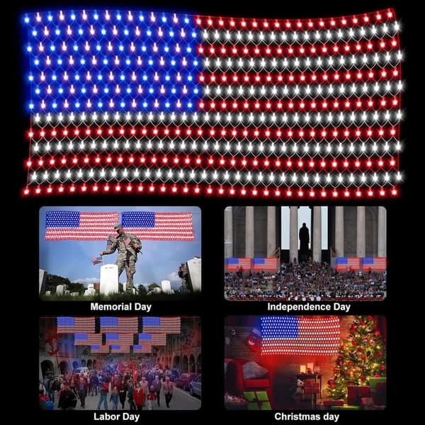 4th of July LED American Flag Net Lights - Waterproof Decoration