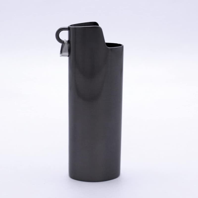 Reusable Metal Lighter Case with Necklace Ring - Black