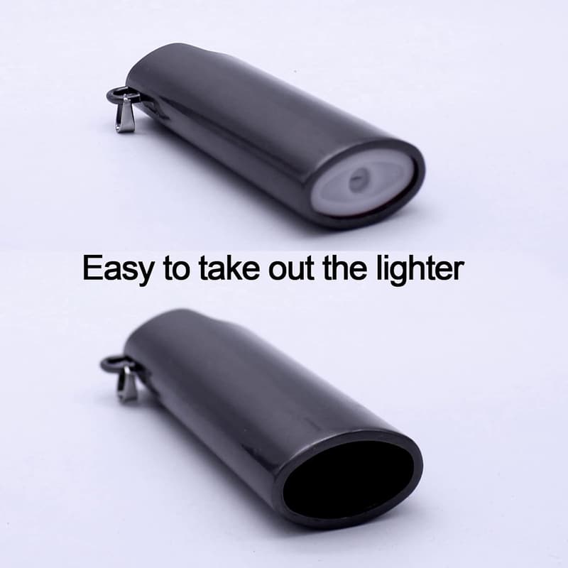 Reusable Metal Lighter Case with Necklace Ring - Black