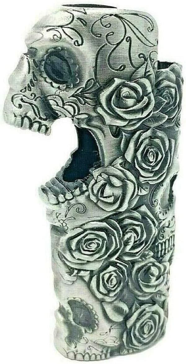 Rose Skull Metal Lighter Case for BIC Standard Size