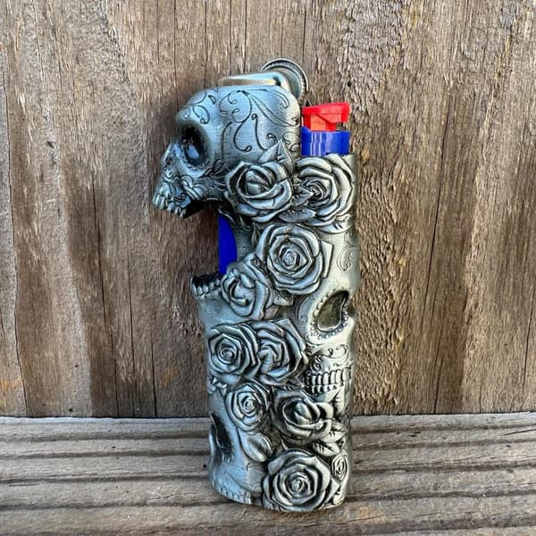 Rose Skull Metal Lighter Case for BIC Standard Size