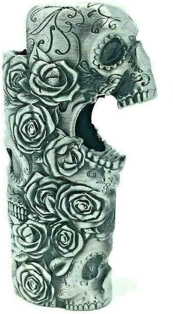 Rose Skull Metal Lighter Case for BIC Standard Size