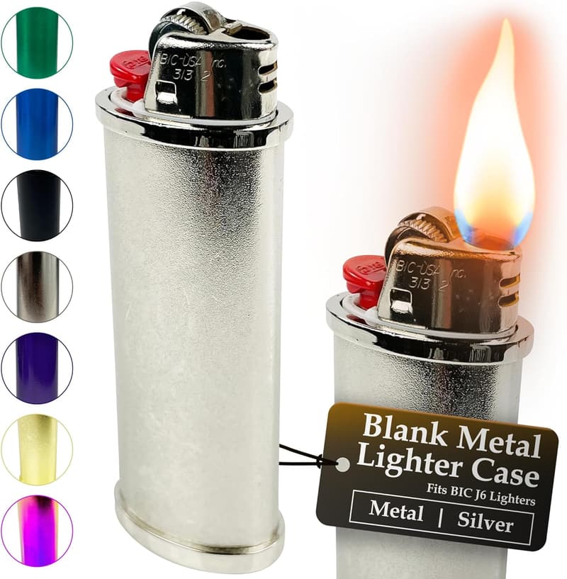 Reusable Metal Lighter Case Sleeve for Bic Lighters (Silver)