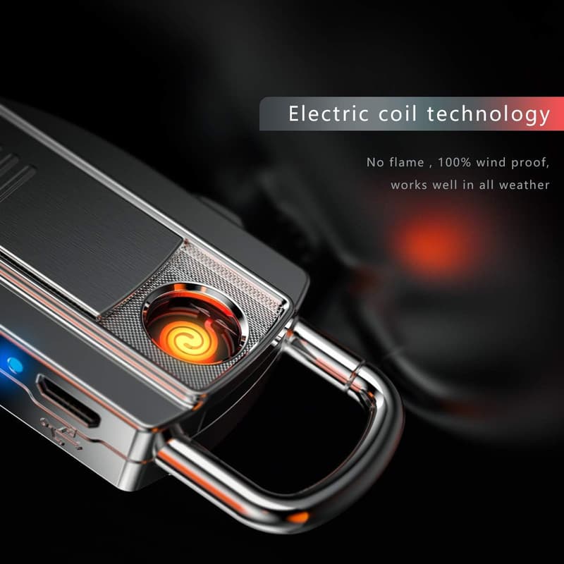 USB Electric Keychain Lighter in Silver with 2 Free Tungsten Coils