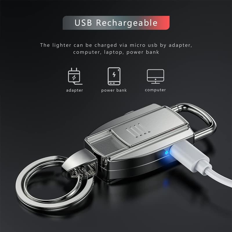 USB Electric Keychain Lighter in Silver with 2 Free Tungsten Coils