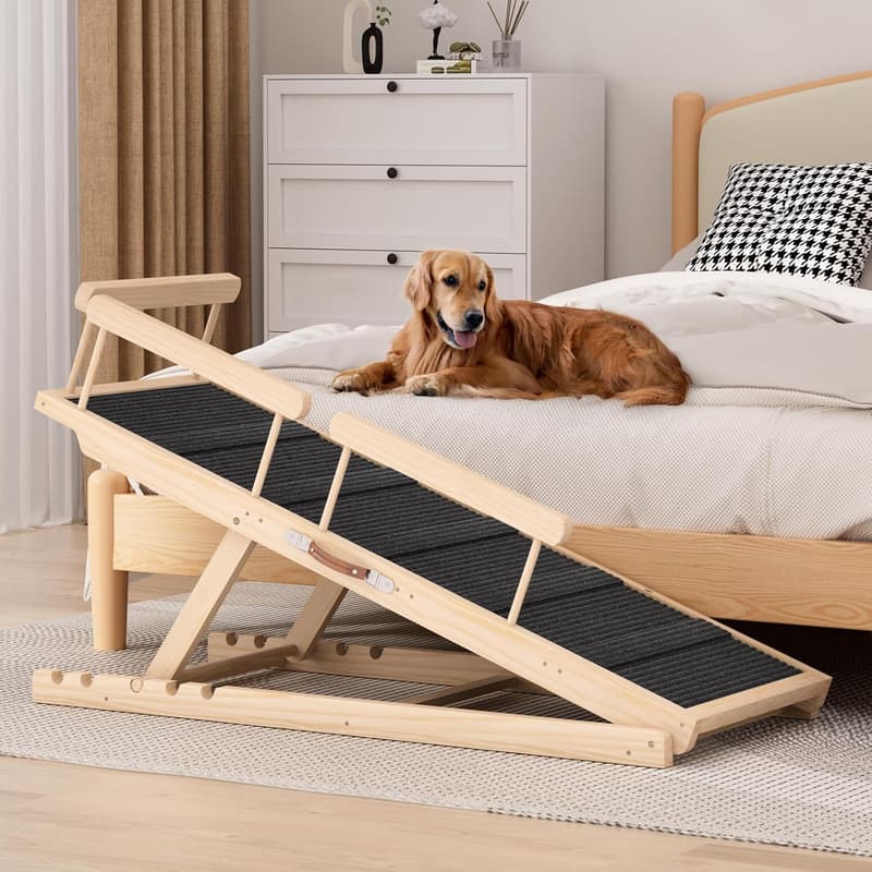 Adjustable Wooden Dog Ramp for Beds, Couches & Cars, 250 lbs