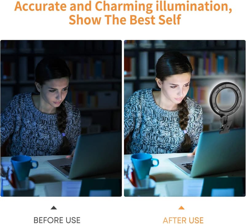 Webcam Ring Light Clip-on with 5 Color Modes & Brightness Levels