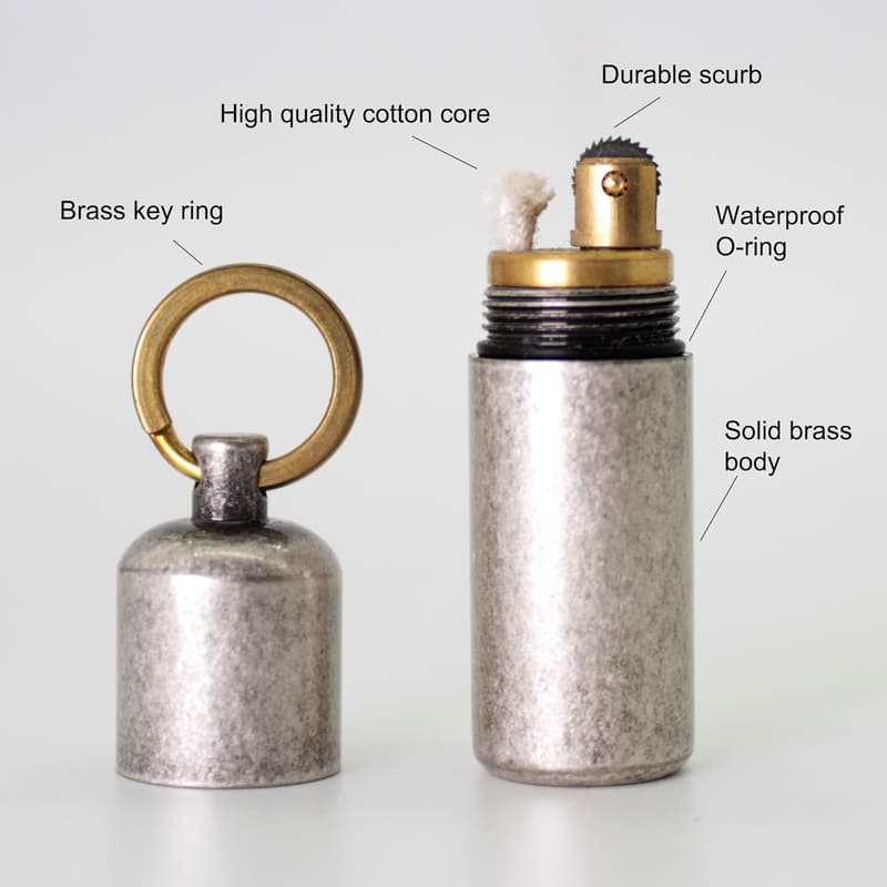 Portable Mini Brass Keychain Lighter - Waterproof Survival Tool