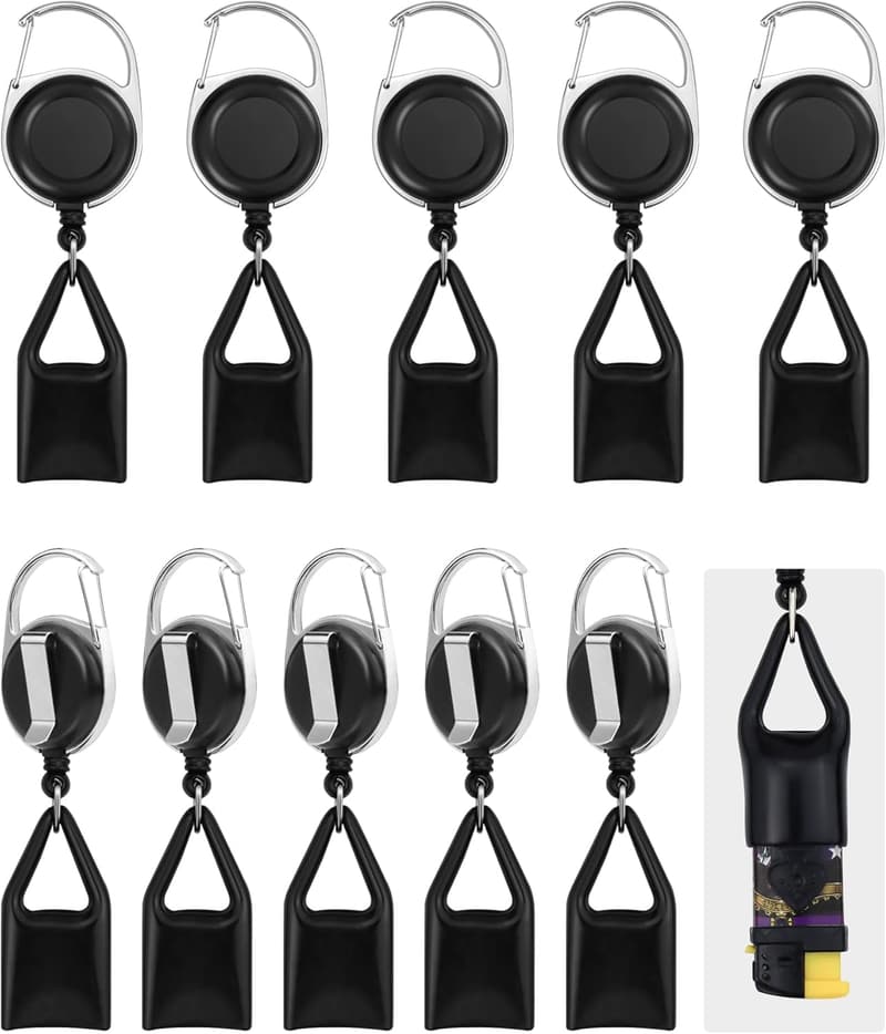Classic Black Retractable Lighter Keychain Holder - 10-Pack