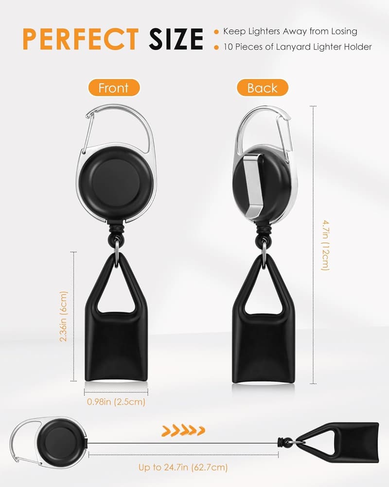 Classic Black Retractable Lighter Keychain Holder - 10-Pack
