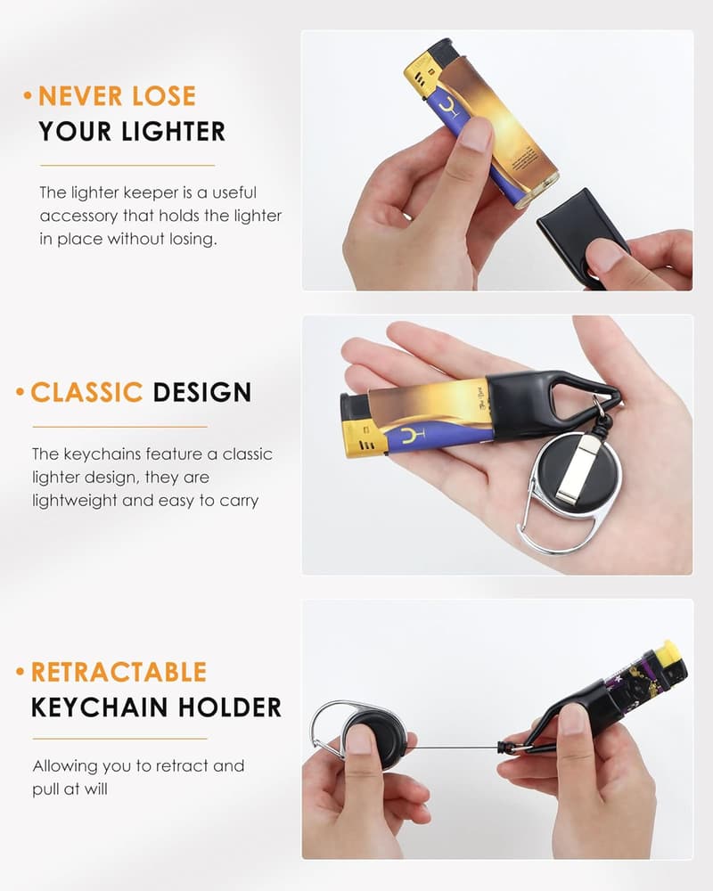Classic Black Retractable Lighter Keychain Holder - 10-Pack