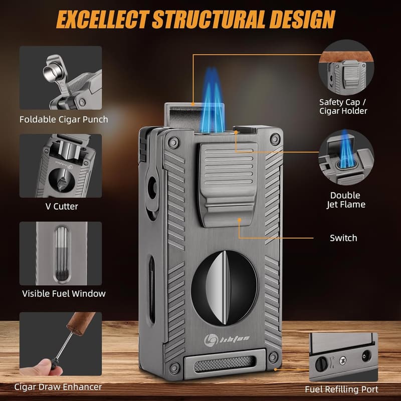 Cigar Gift for Men: All-in-One Refillable Butane Torch Lighter