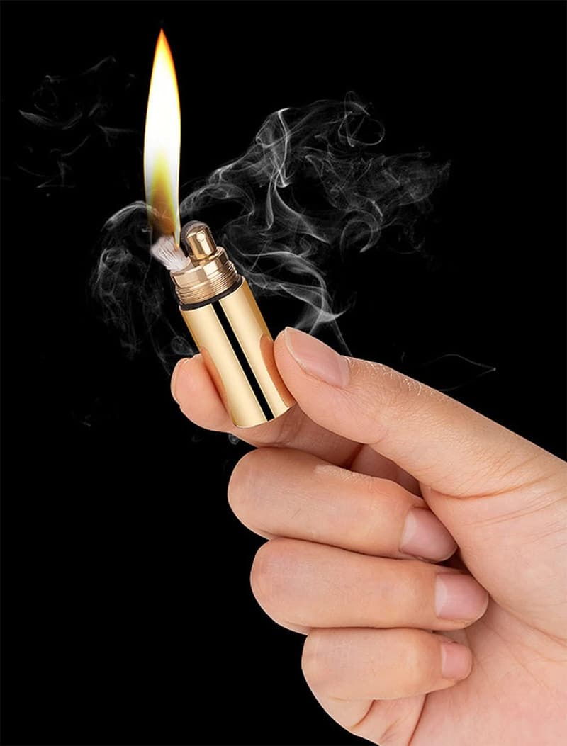 EDC Mini Brass Peanut Lighter Keychain - Waterproof Emergency Fire Starter