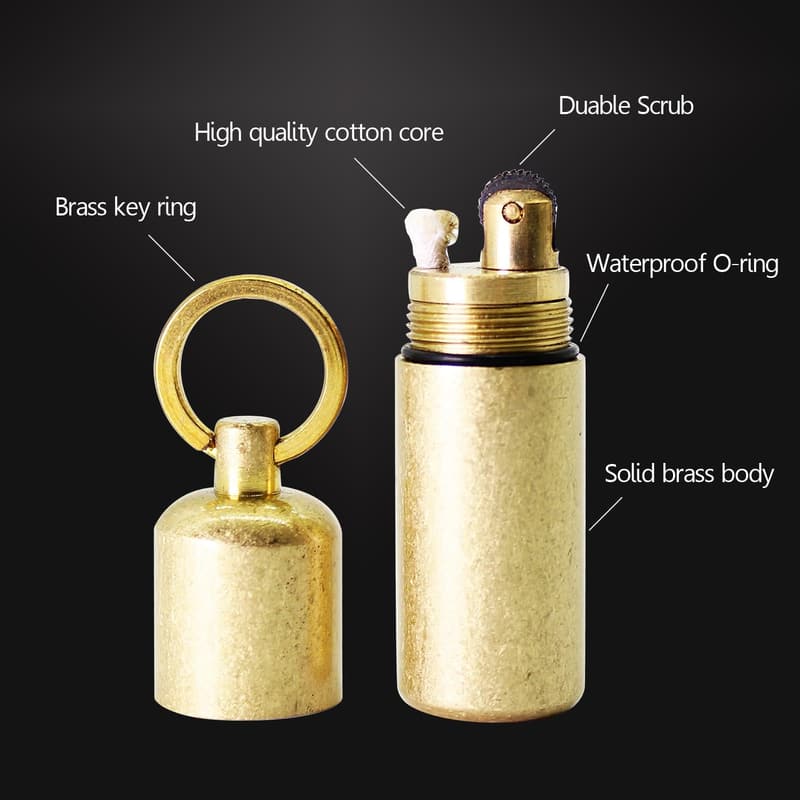 EDC Mini Brass Peanut Lighter Keychain - Waterproof Emergency Fire Starter