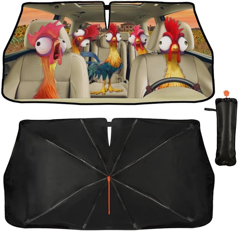 Funny Rooster Car Windshield Umbrella UV Sun Shade Protector