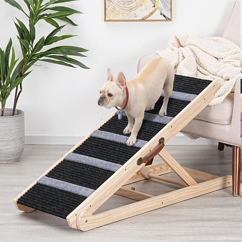 Adjustable Wooden Pet Ramp for Dogs & Cats – Non-Slip, 40