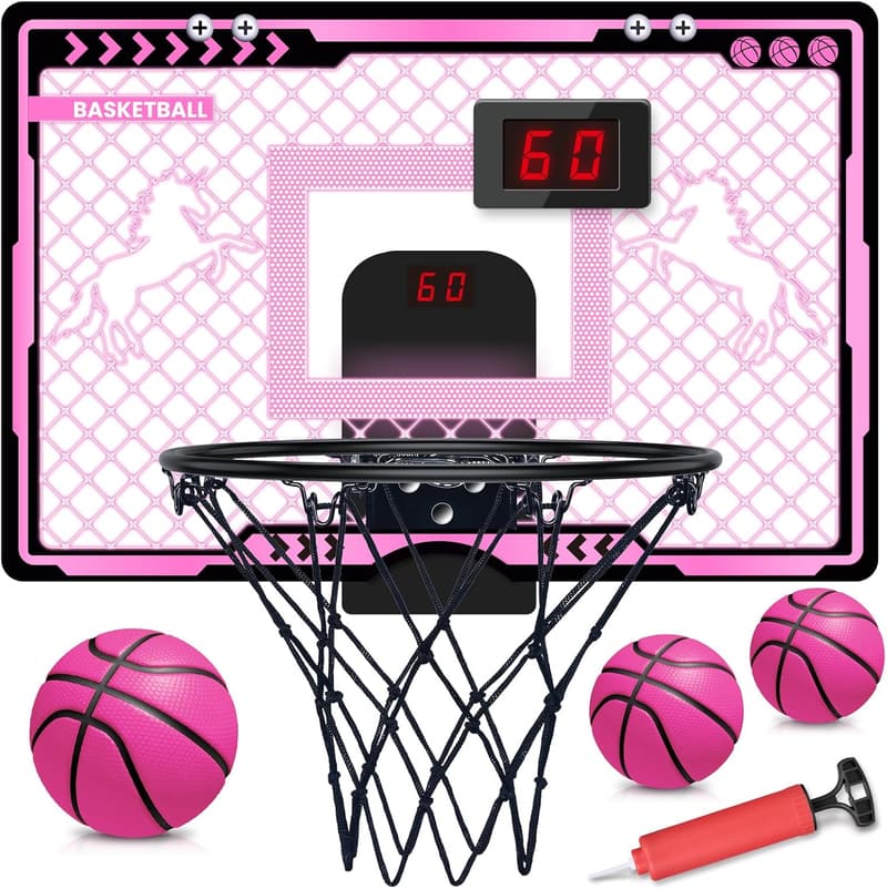 Pink Indoor Basketball Hoop with Scoreboard for Kids 4+
