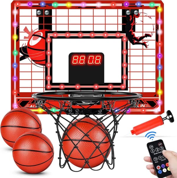 Indoor Mini Basketball Hoop with LED Light & Scoreboard for Kids