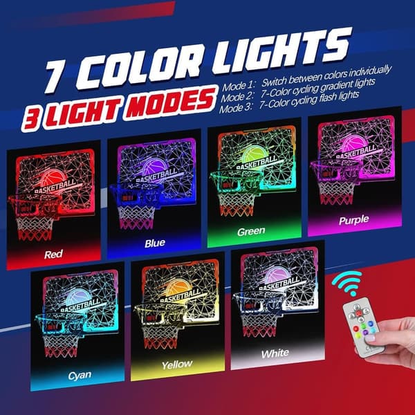 Indoor Basketball Hoop with 7-Color Lights for Kids' Birthday
